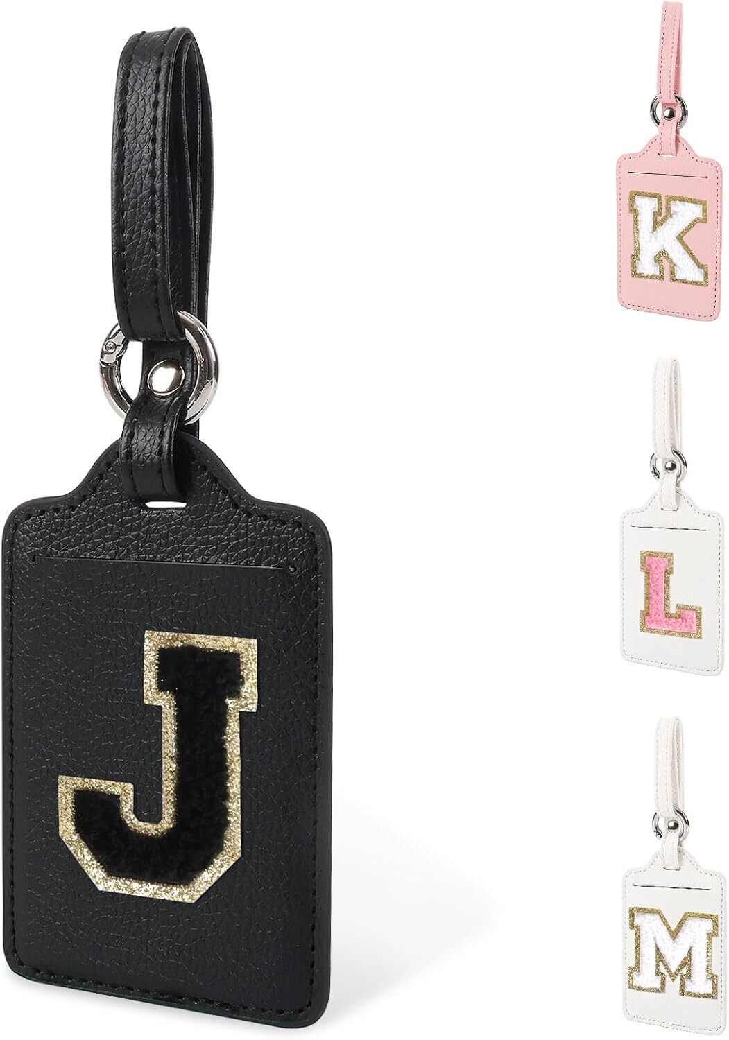 Initial Letter Luggage Tag J for Suitcases TSA J, Black Leather,black