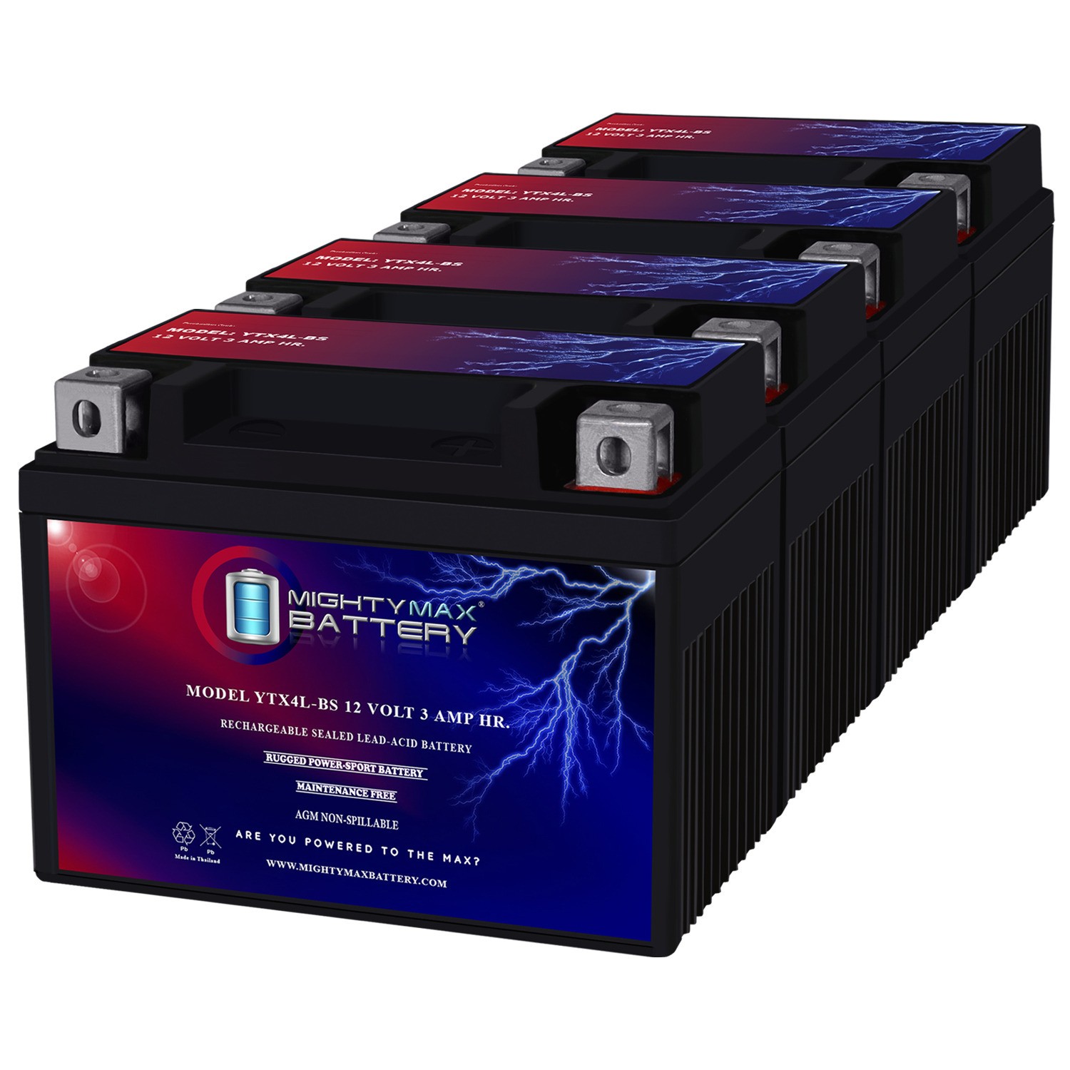 Mighty Max YTX4L-BS SLA Battery Replacement for Yamaha BTG-GT4LB-S0-00 - 4 Pack