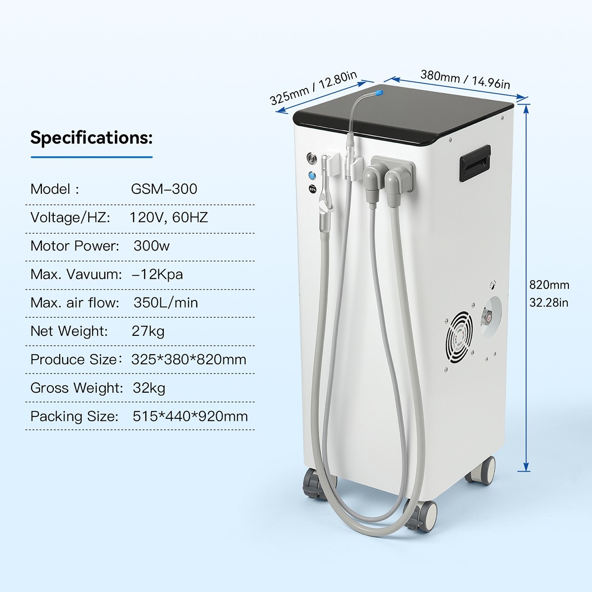 Portable Dental Mobile Suction Unit System Negative Pressure Pump High Volume