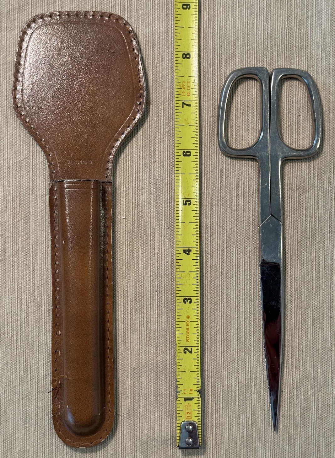 Vintage Italian Scissors in German Leather Cowhide Sheath Case Office Desk