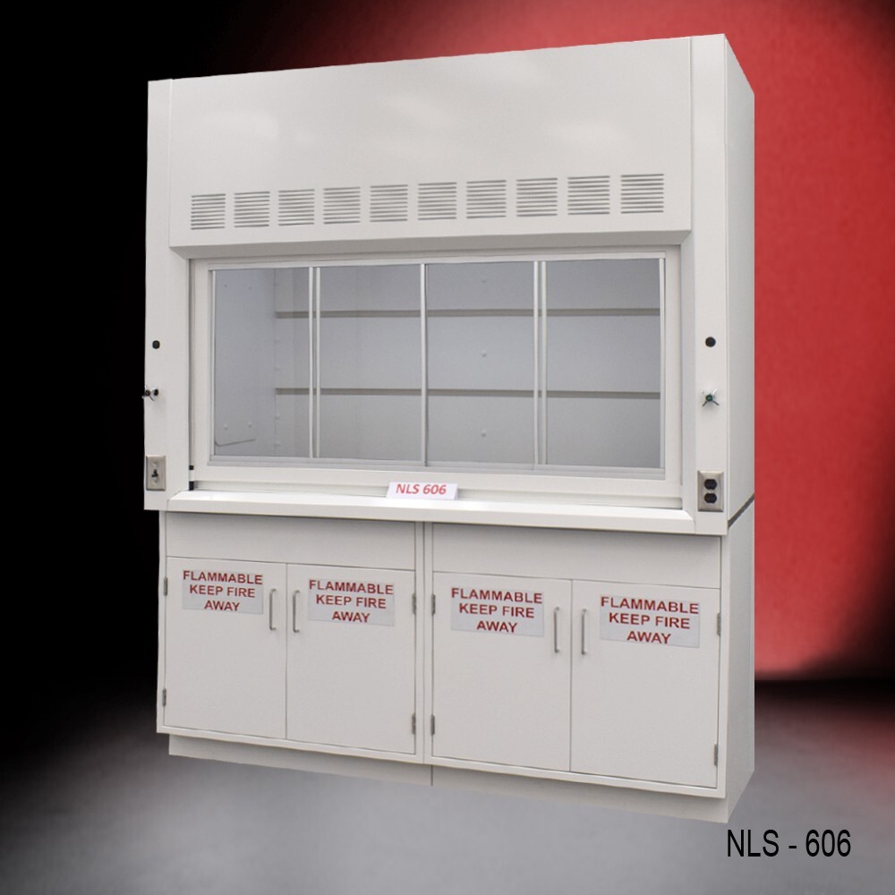 6' Chemical Fume Hood w/ Flammable Storage Cabinets / Dual Sash / Valves E1-107