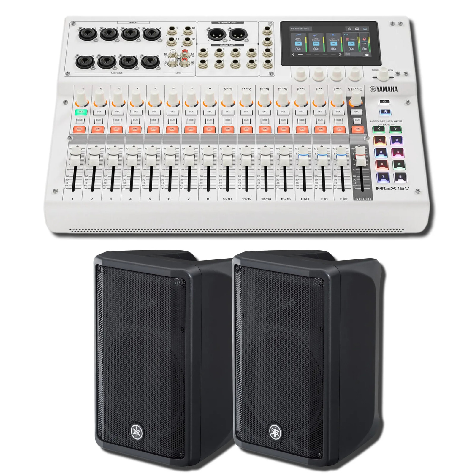 Yamaha MGX16V W 22-Ch Digital Mixer w/ 2x DBR10 700W Powered Speakers Bundle
