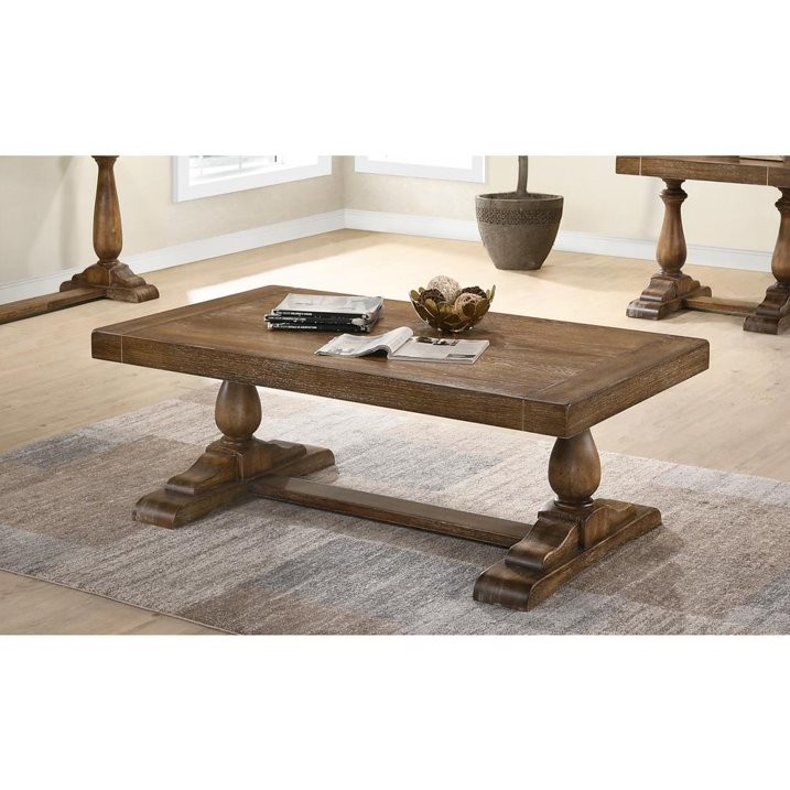 52" Transitional Wood Coffee Table, Living Room Solid Wood Sofa Table, Driftwood