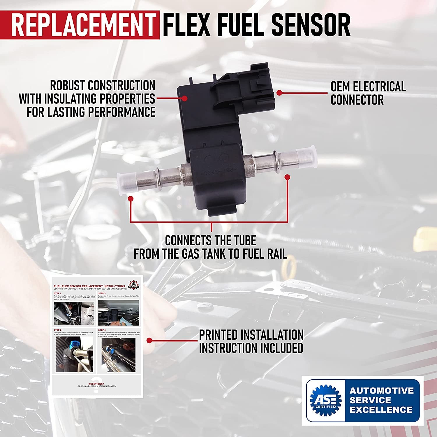 Replacement Flex Fuel Sensor, Compatible with Buick, Chevy, Cadillac, GMC -