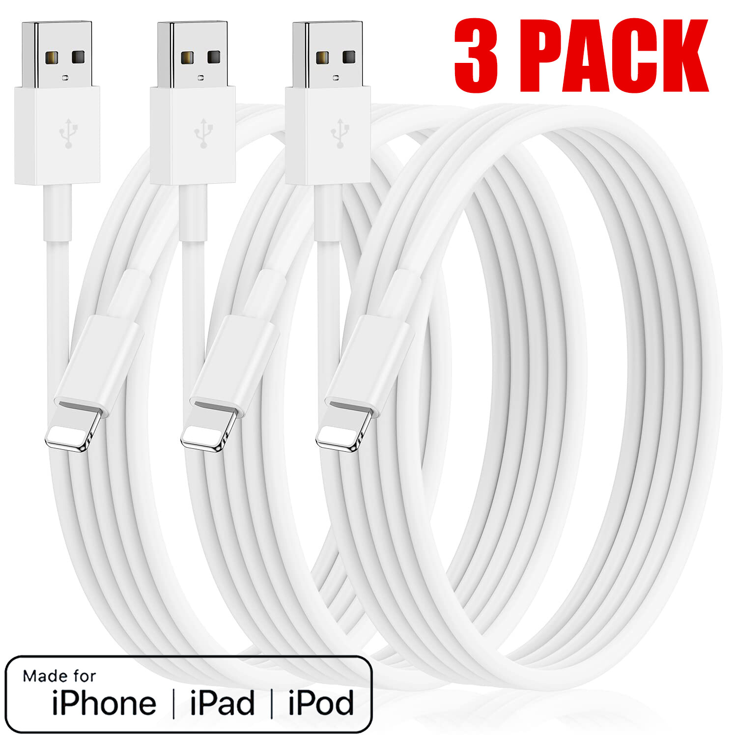 3PACK USB Data Fast Charger Cable Cord For Apple iPhone 5 6 7 8 X 11 12 13 MAX