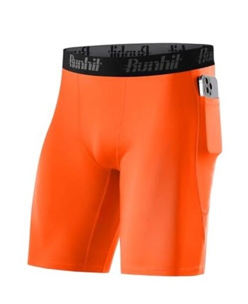 Men's Compression Shorts with Pockets – 9" Performance Athletic Large Orange