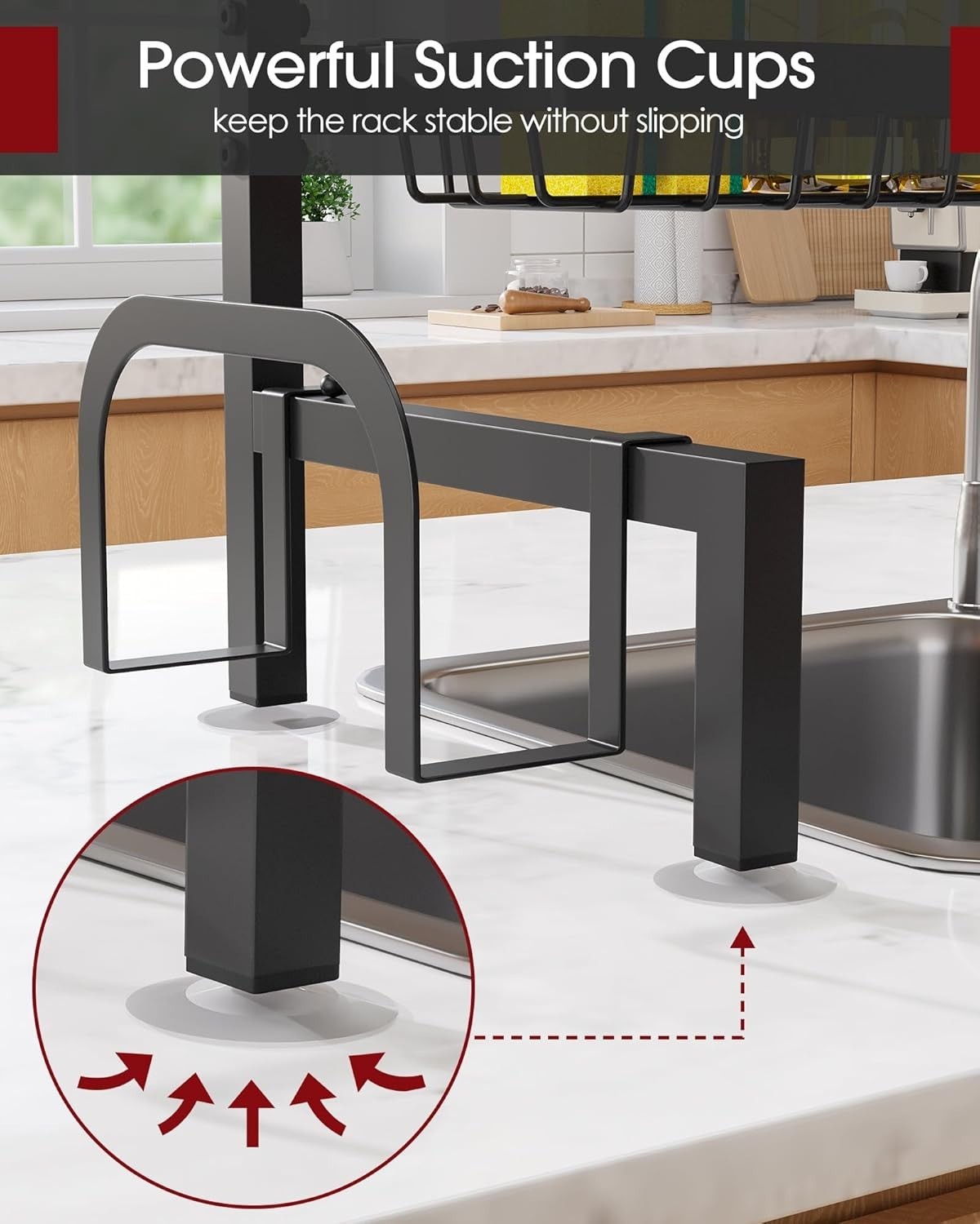 2 Tier Over Sink Dish Drying Rack Adjustable Stainless Steel Black