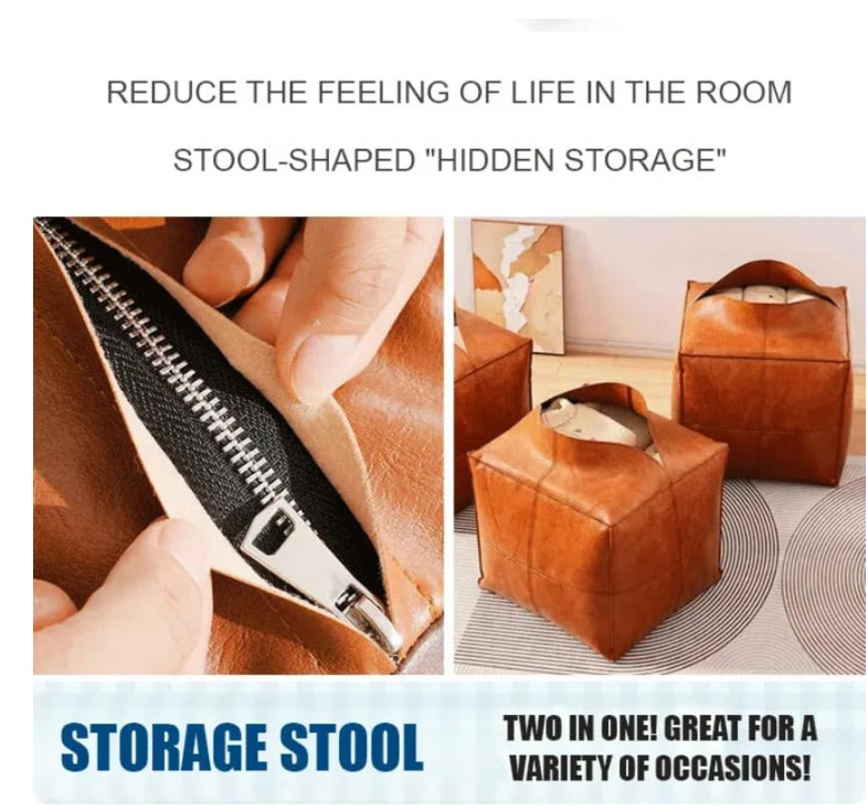 Stuffable Cushion Bag Unstuffed Pouf Ottomans PU Leather 16" Cushion Storage Bag