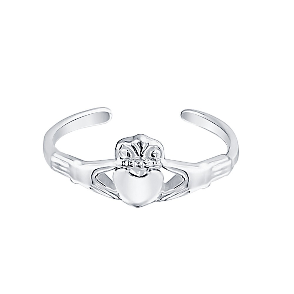 Women's 14K White Gold Plated Celtic Adjustable Claddagh Heart Toe/Midi Ring