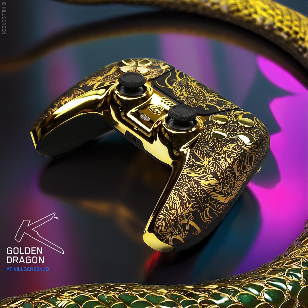 Golden Dragon Sony x Killscreen DualSense PS5 Controller Gold Clicky Mouse Click