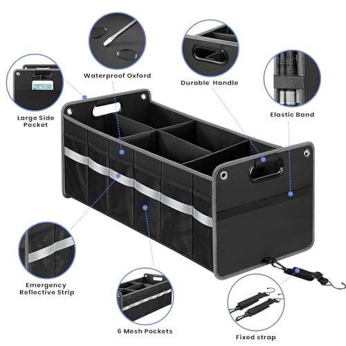 Car Trunk Organizer, Car Storage Organizer, Collapsible Multi 100L Black