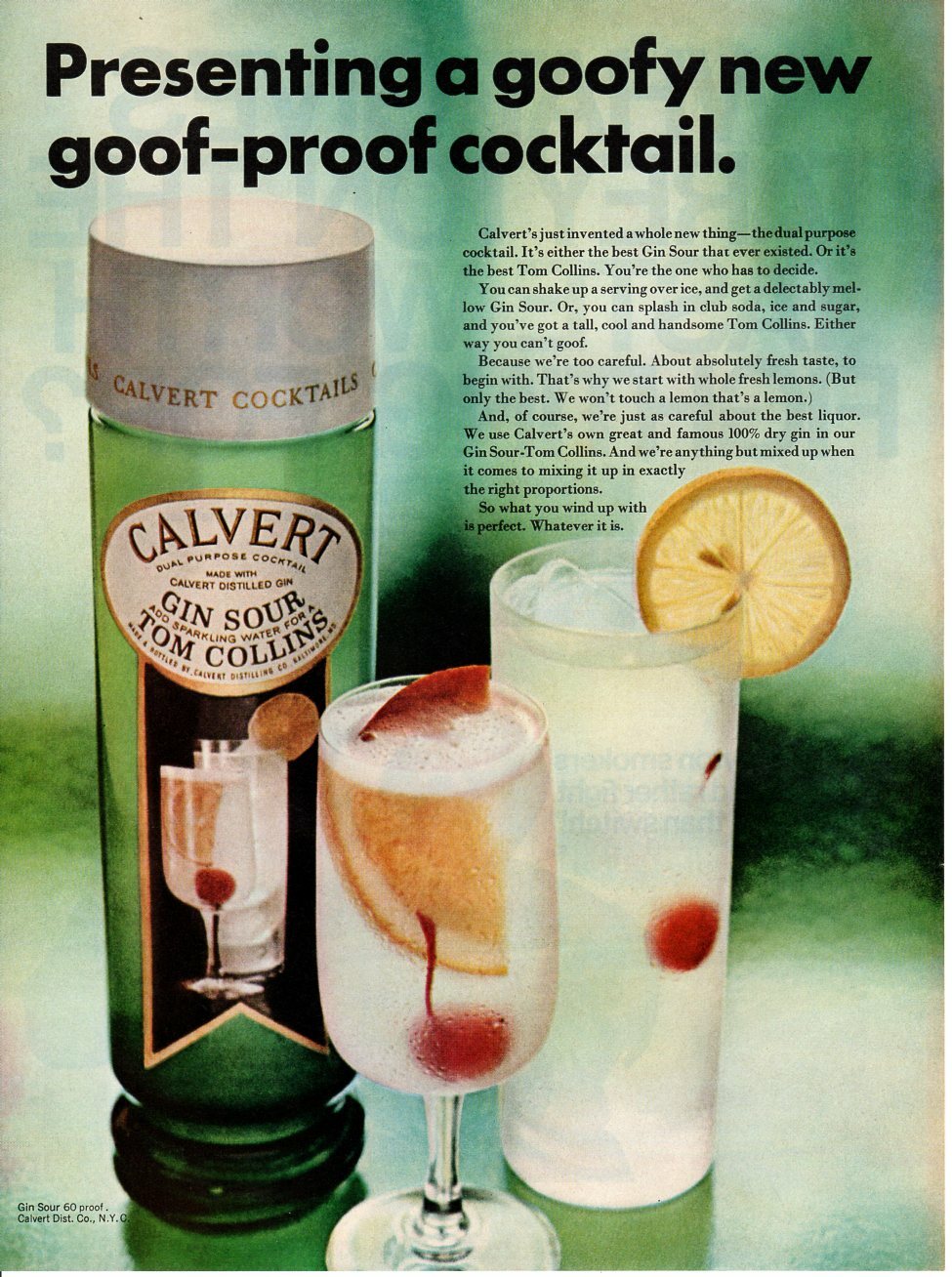 Vintage advertising print Alcohol Calvert Cocktails presenting a Goofy New 1967