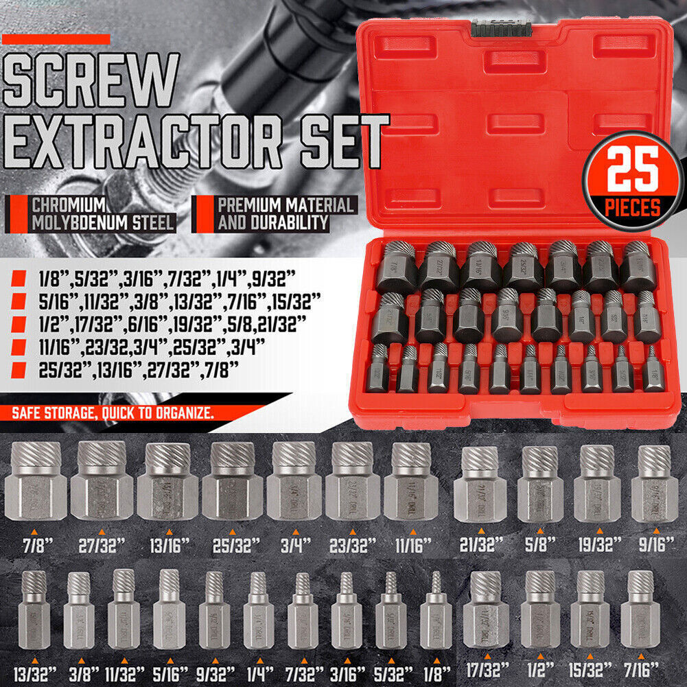 Multi-Spline Screw Extractor Set Hex Head Bit Socket Wrench Bolt Remover 25Pcs