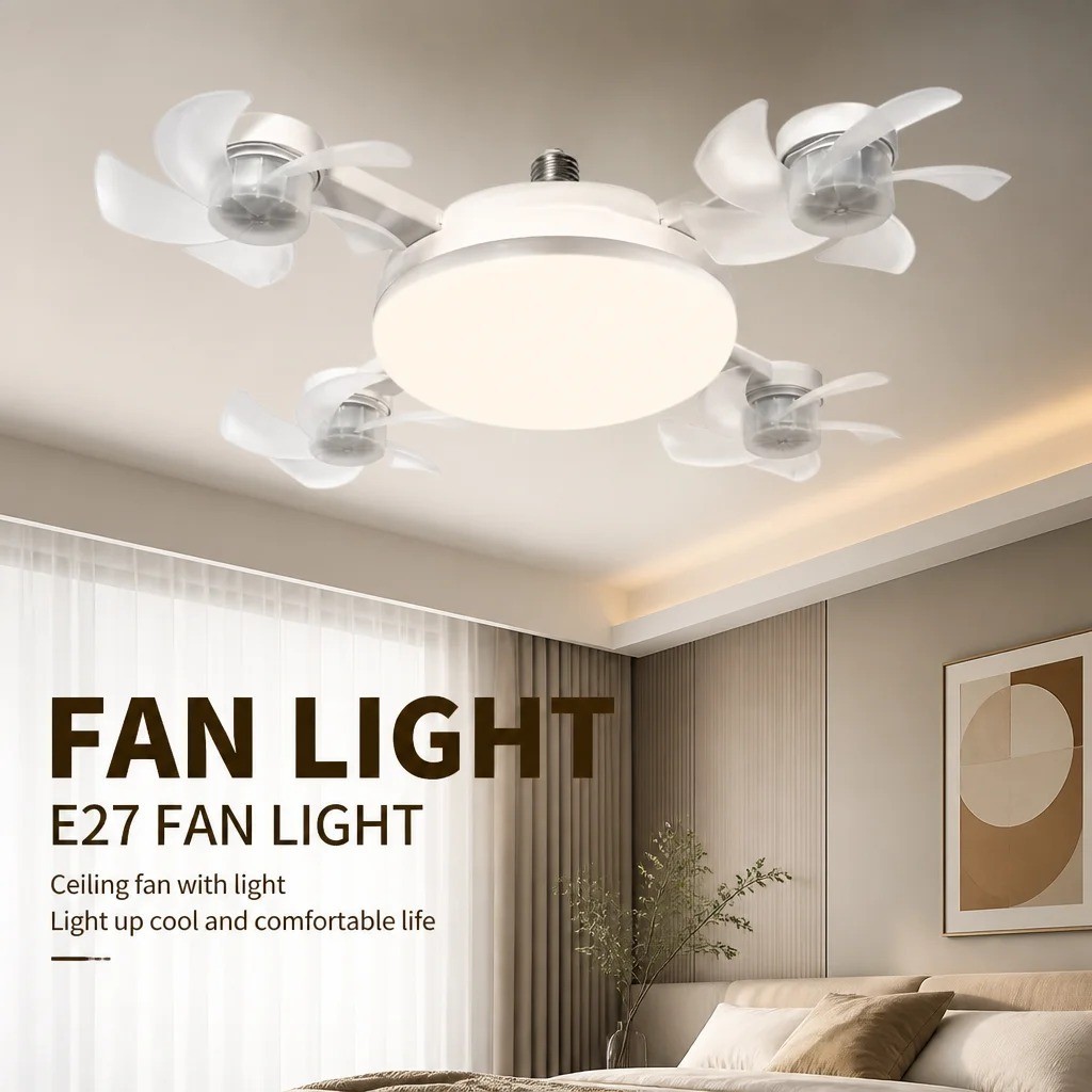 Ceiling Fan Light E27 LED 60W Drone Shaped Remote Control Dimmer Function I4T4