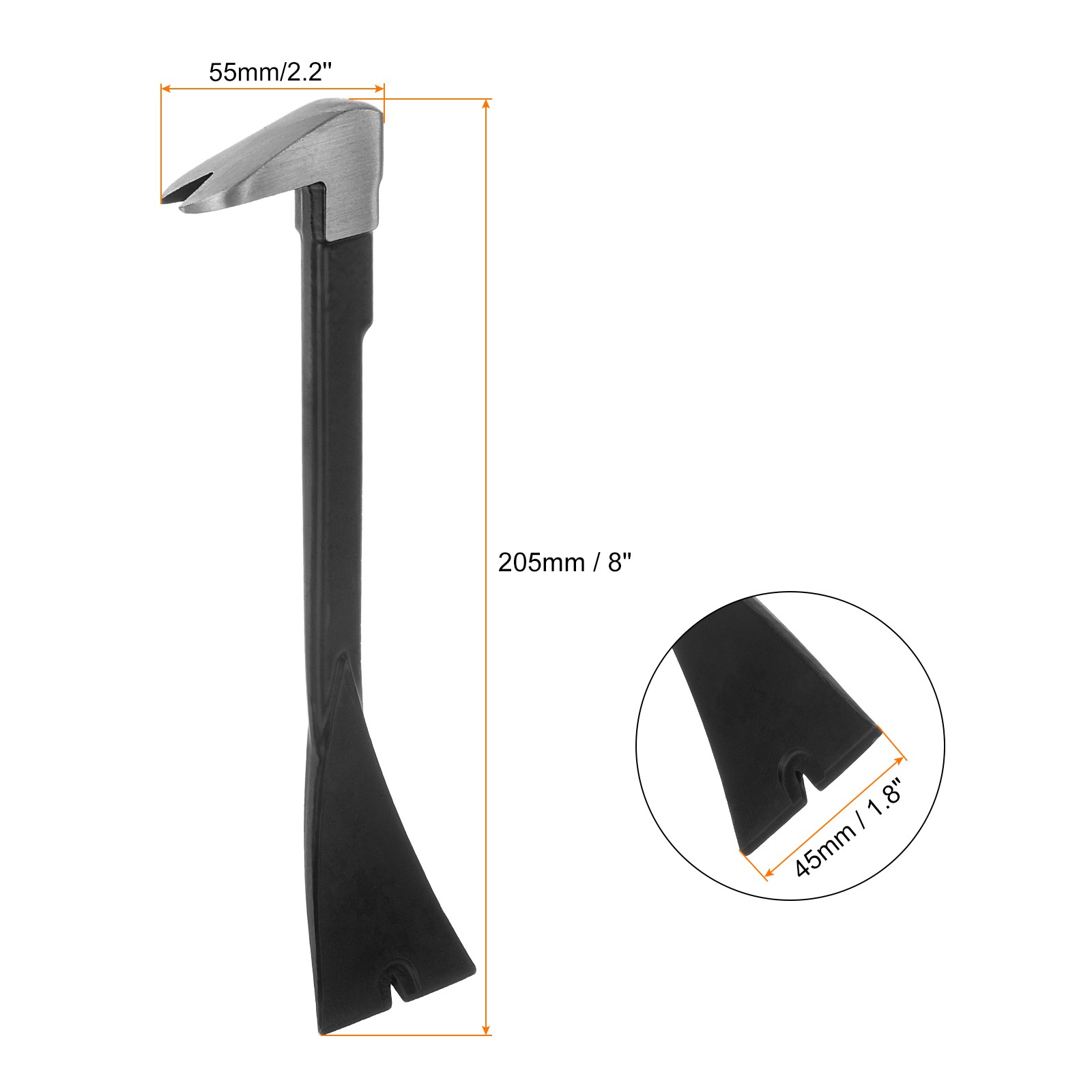 8" Length CR-V Claw Molding Crowbar with Flat Pry Blade for Prying and Pulling