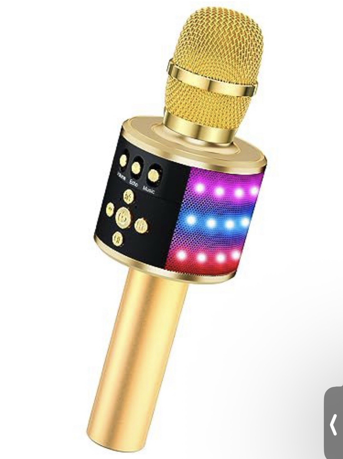 Bluetooth Karaoke Microphone w/ Built-In Speaker & LED Light, Gold/Black