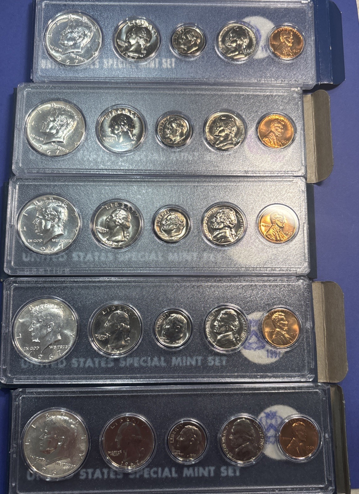 Lot of 5 1967 US Special Mint Set SMS With Boxes 40% Silver Kennedy Half Dollars