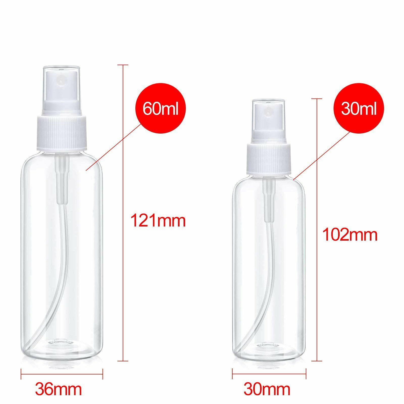 2-6Pack 30ml/60ml Travel Spray Bottle Plastic Transparent Perfume Empty Atomizer