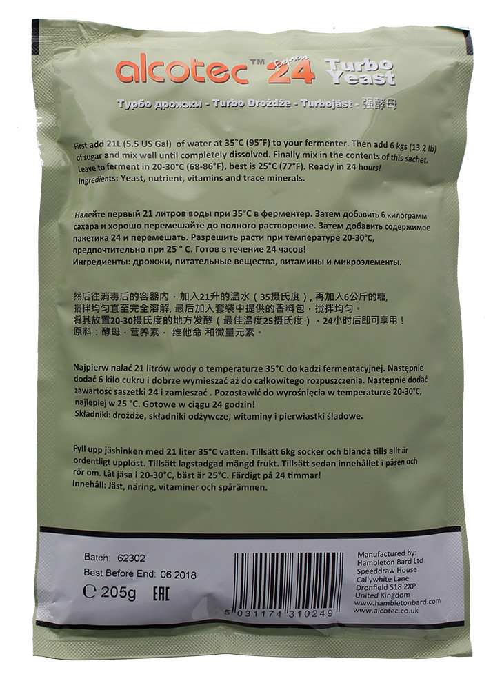 Alcotec 24 Hour Pure Turbo Yeast