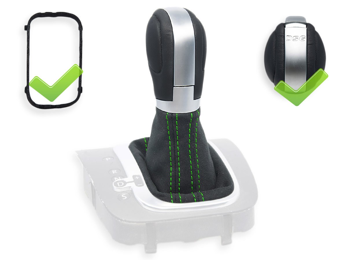 FOR VW SCIROCCO 08- 17 DSG GEAR SHIFT GAITER ALCANTARA s. GREEN + KNOB + FRAME