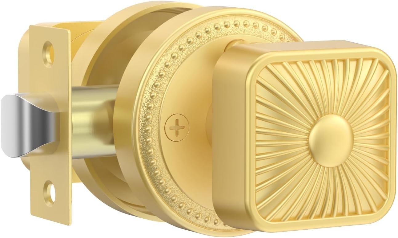 Amerdeco Brushed Gold Interior Door Knob, Extra Heavy Duty Solid Zinc