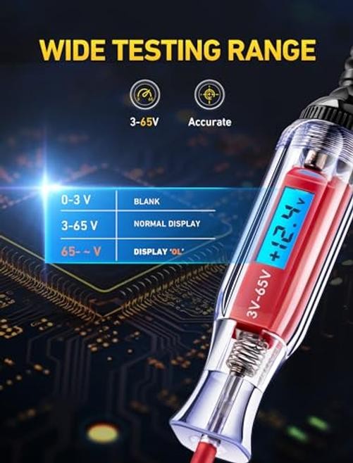Backlit Digital LCD Circuit Tester with 140 Inch 3-65V, Heavy Duty, Test Light
