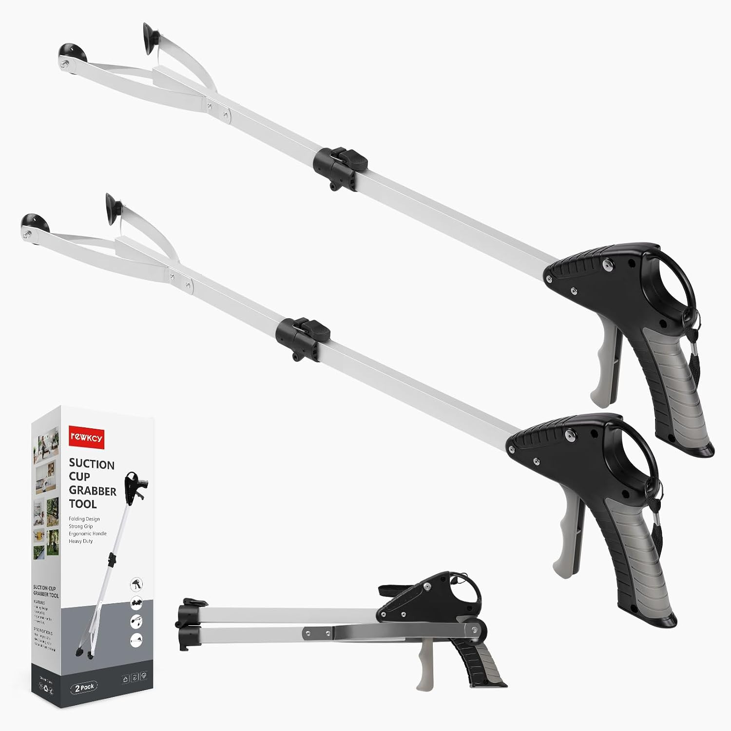 32" Suction Cup Grabber Tool , Foldable Grabber Reacher Tool for Seniors/Smooth