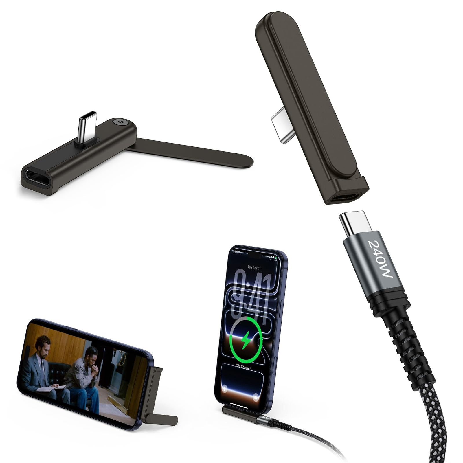 240W USB C to Type C Fast Charging Cable With Detachable 2 in 1 Phone Stand