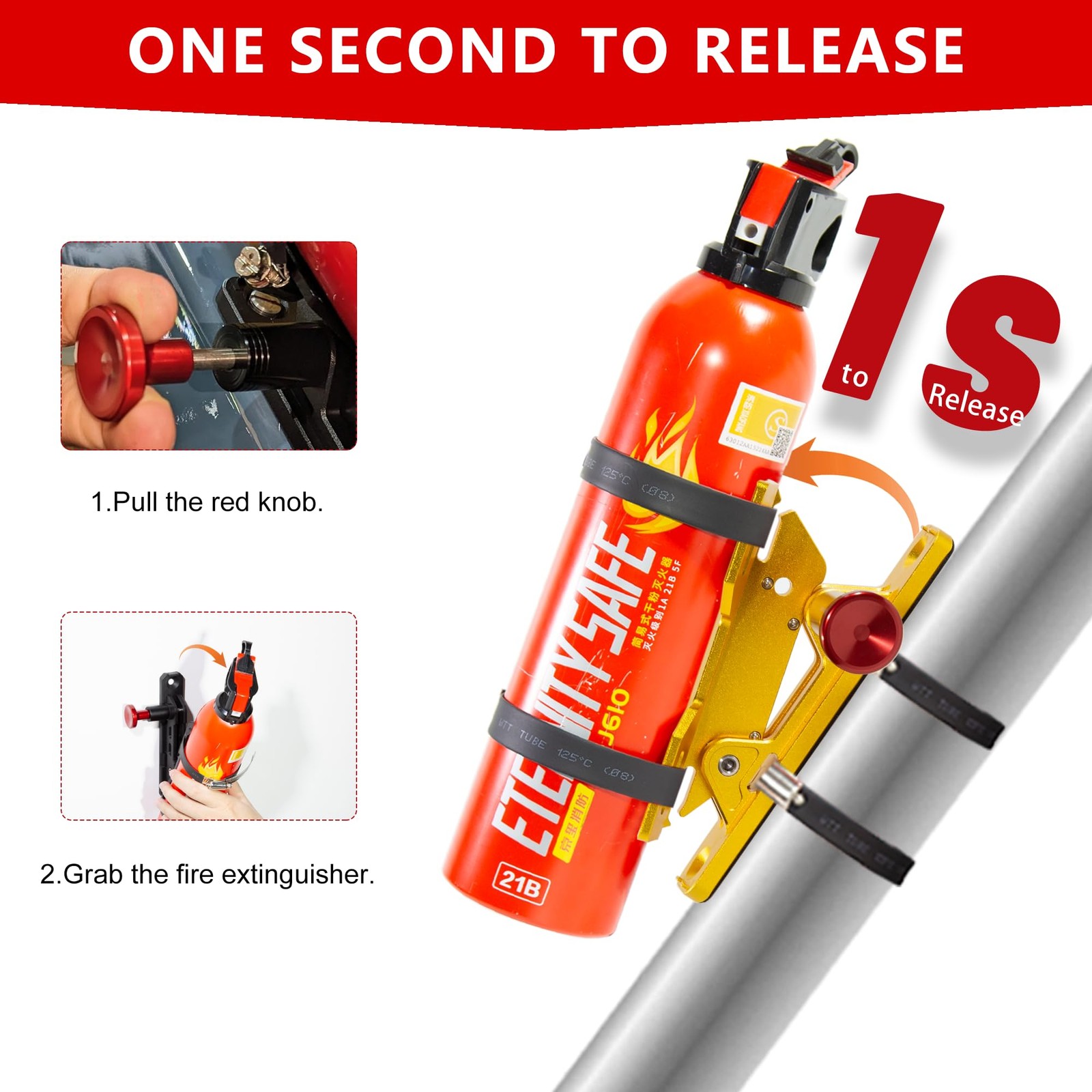 Quick Release Fire Extinguisher Mount – Gold Adjustable Aluminum Roll Bar Bra...