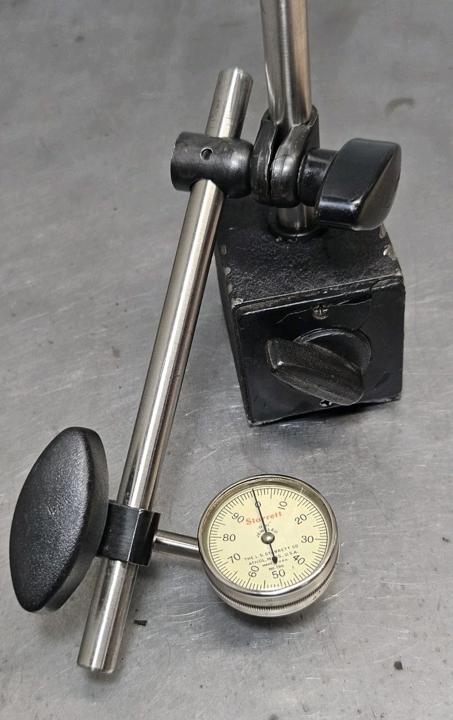 Starrett No. 196 dial indicator with a ??? magnetic base