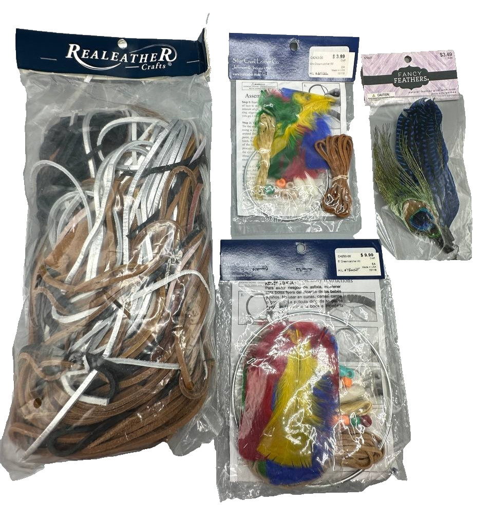 Realeather Crafts Dreamcatcher Kit Bundle + Leather Lace Scrap & Fancy Feathers
