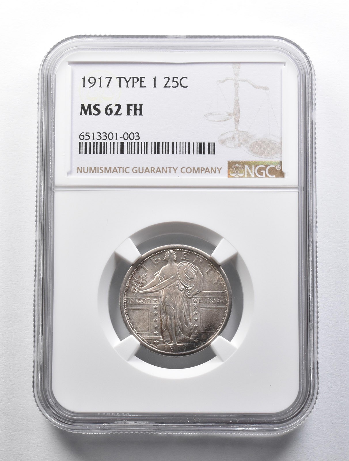 MS62 FH 1917 Type 1 Standing Liberty Quarter NGC *2218