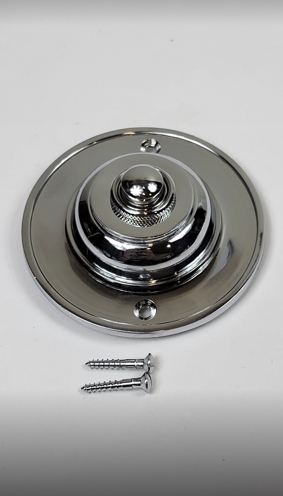 Arts & Crafts Round Solid Brass Doorbell CHROME Knurled Detail House of Antique