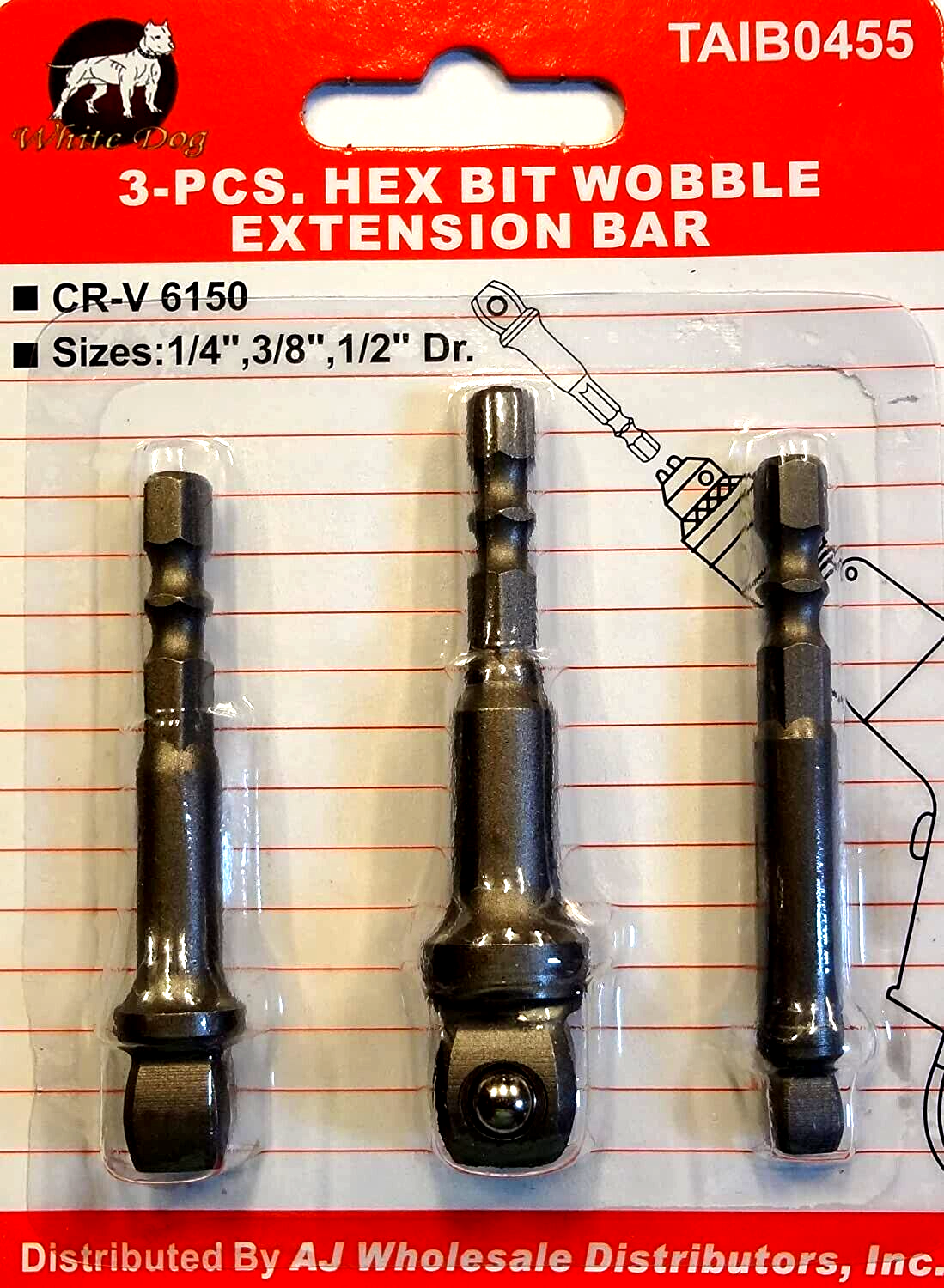 3 pcs Power Extension Bar Hex Shank Socket Adapter Drill Bit Set 1/4" 3/8" 1/2"