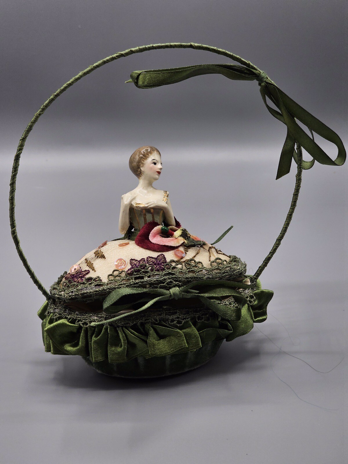 Wayne Kleski Victorian Lady Purse/Trinket Box Green Collectible Porcelain Woman