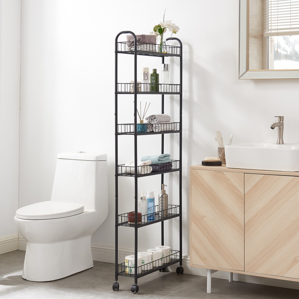 6-Tier Slim Rolling Cart, Slide Out Storage with 6 Baskets & Wheels for Kitchen