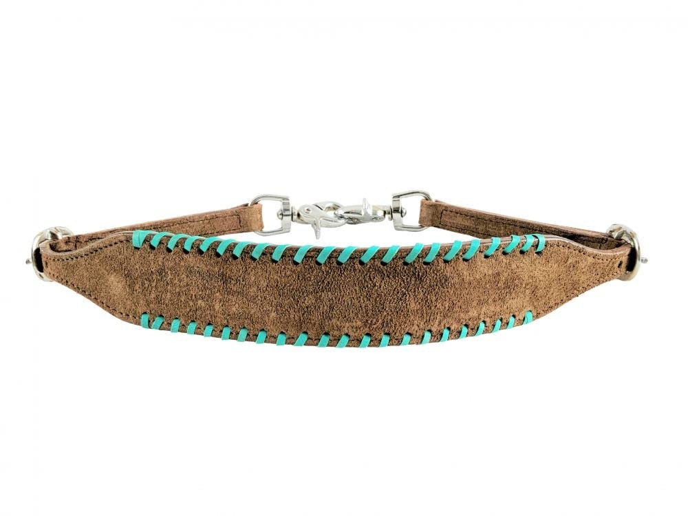 Showman Roughout Leather Wither Strap w/ Teal Rawhide Lacing
