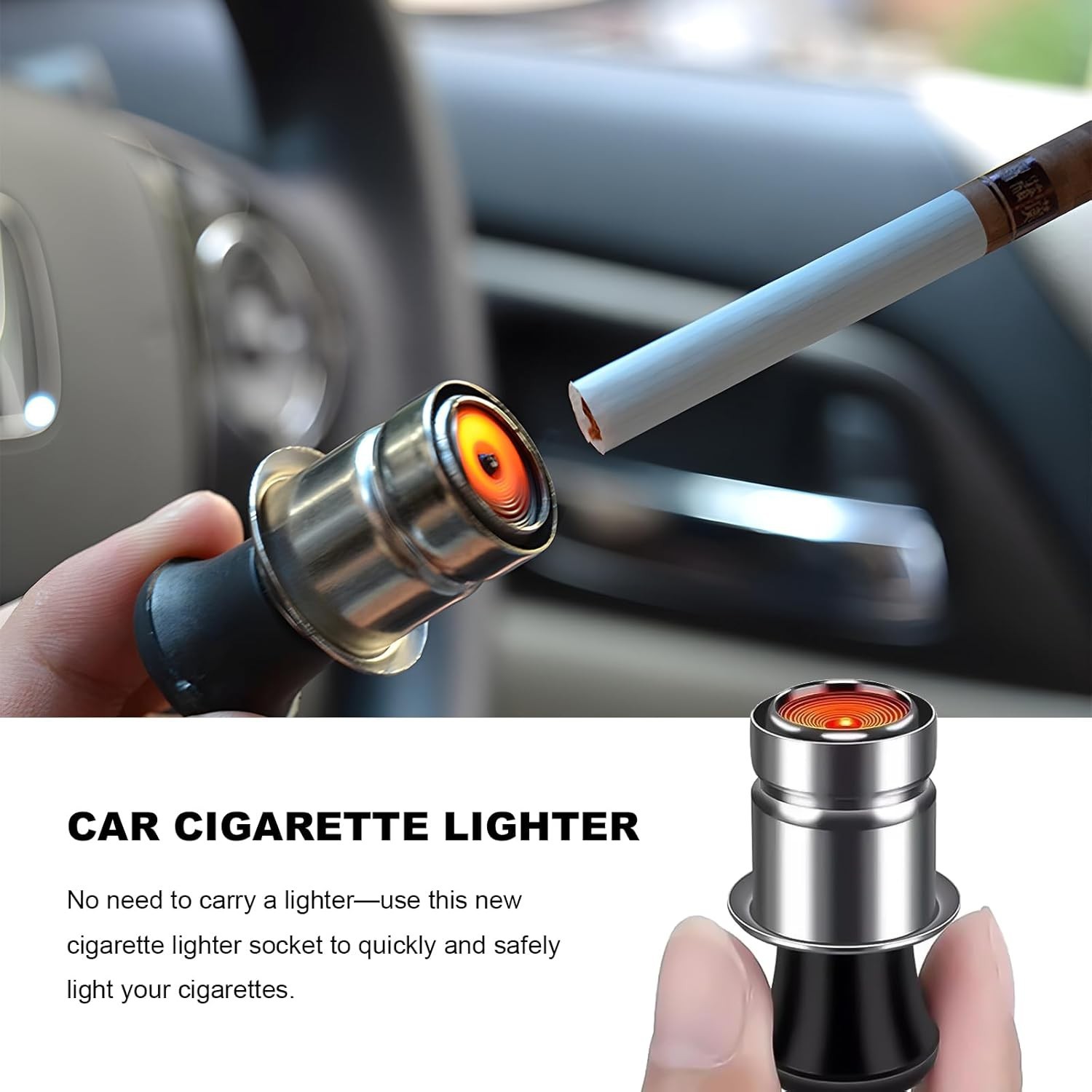 DC 12V Vehicle Cigarette Lighter Element Socket Plug with Eject Button, Unive...