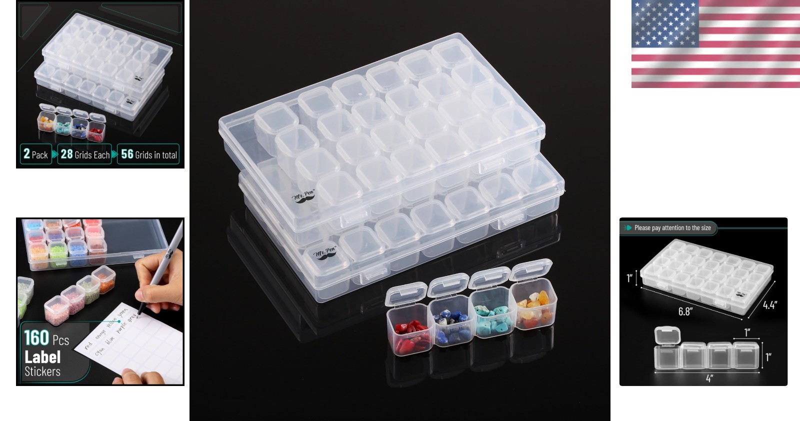 Compact 28-Compartment Bead Organizer - Waterproof & Label Ready, 2 Pack