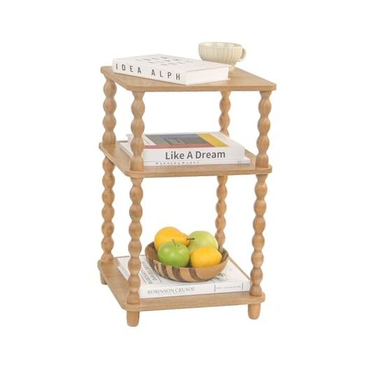 End Table, Modern Side Table with 3 Tier Open Shelf, Small Table Rustic Walnut