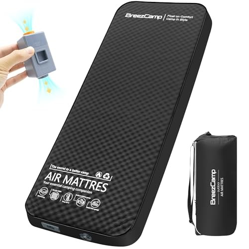 Self Inflating Sleeping Pad with Electric Pump, 4" Thick Memory Foam Black