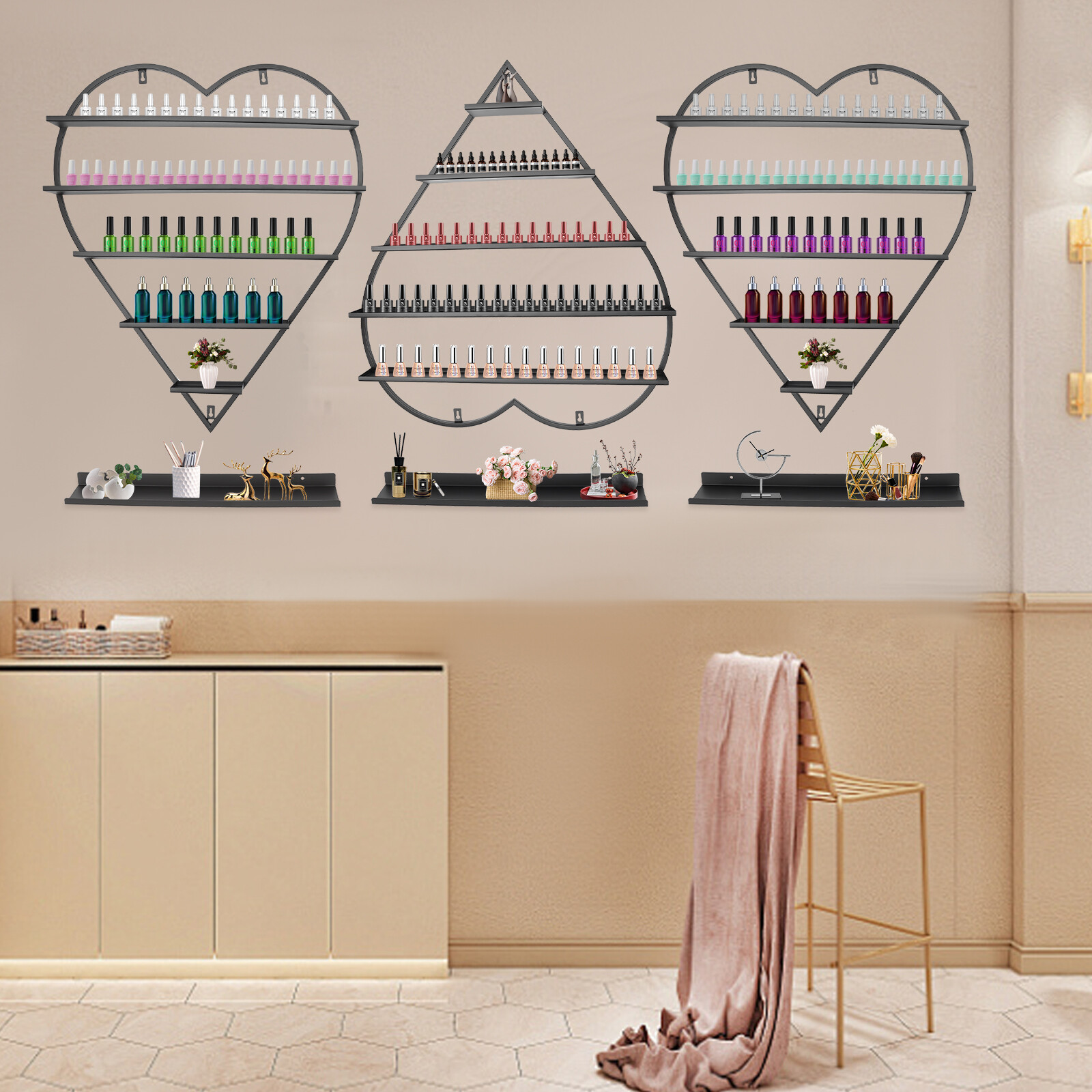 Wall Nail Polish Storage Racks Black Heart-shaped Display Rack Polish Organizer~