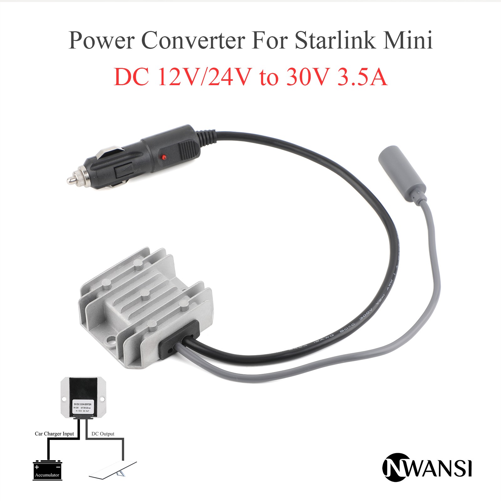 NWANSI For Starlink MINI 12/24V to 30V 3.5A DC power converter car charger