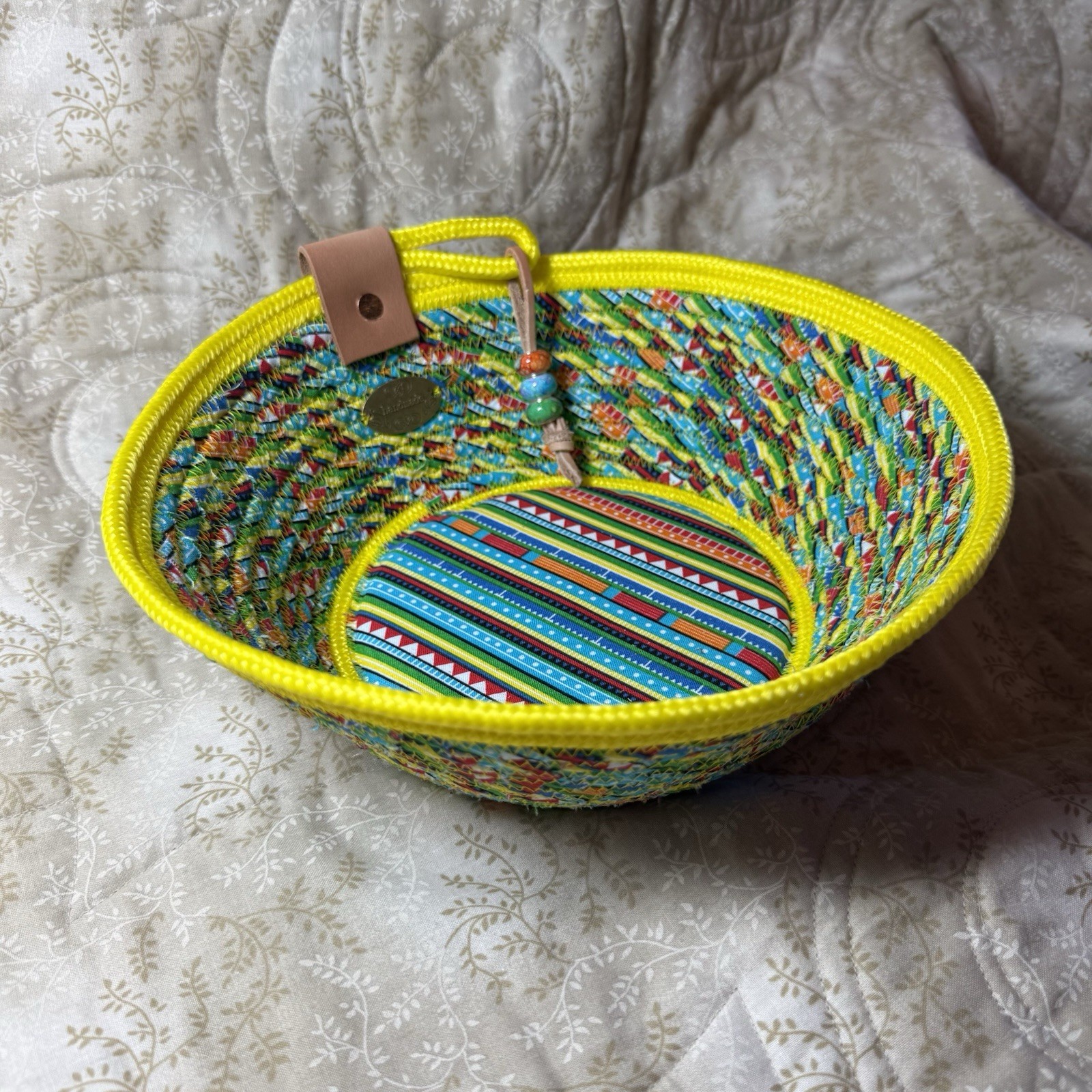 Handmade Fabric Wrapped Rope Bowl Vibrant Coordinating Colors See Video And Pics