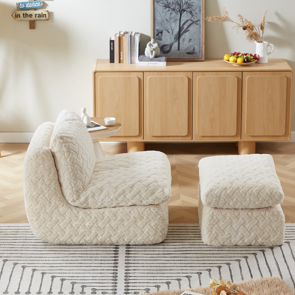 Full Compression Sofa Chair W/Swivel Add Ottoman For Living Room Bedroom White