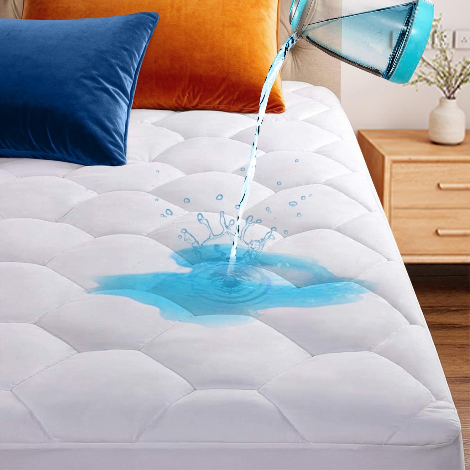 Twin XL Quilted Waterproof Mattress Pad XL, Rayon Cotton Padding White
