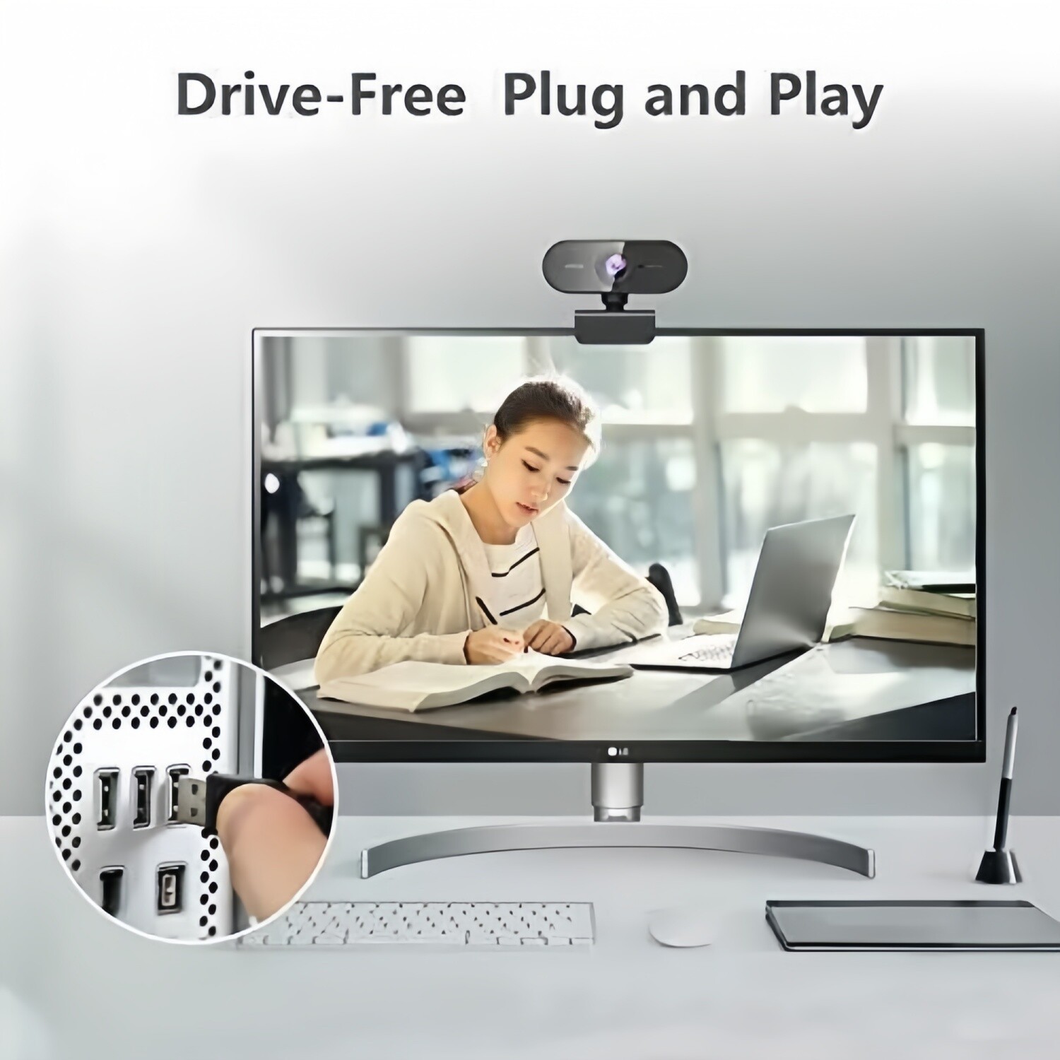 1080P Full HD USB Webcam for PC Desktop, Laptop Web Camera with Microphone Black