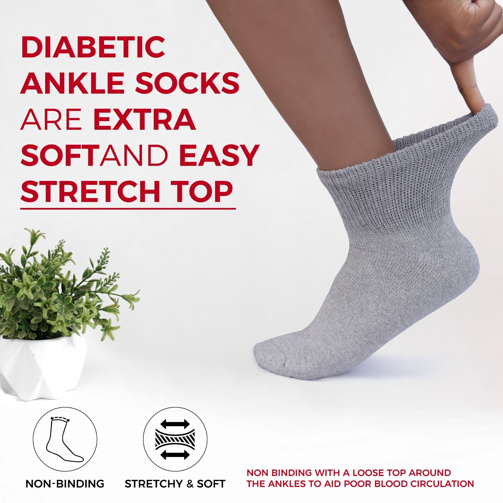 12 Pairs Men's Grey Circulatory Health Diabetic Ankle Quarter Socks Size 13-15