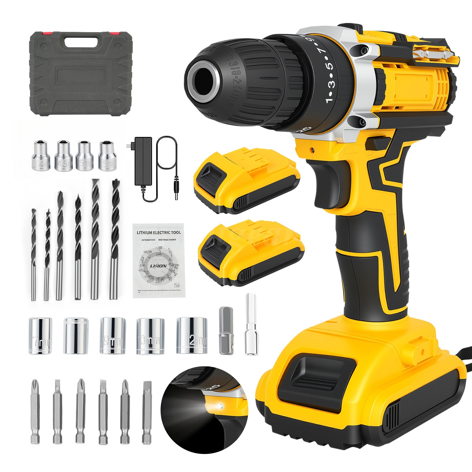 12V Multi-function Cordless Screwdriver,Impact Driver w/2 Batteries and Charger