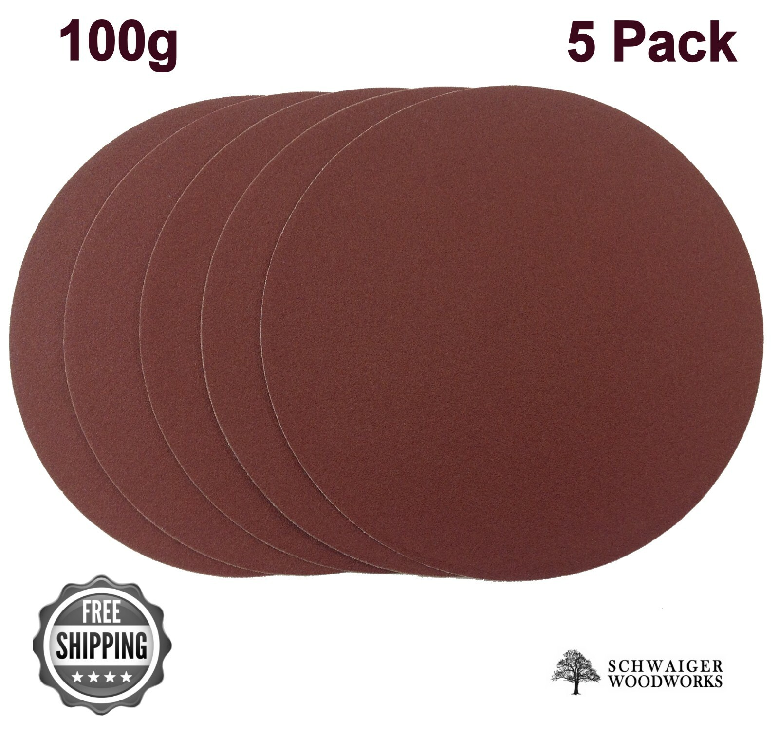 9" inch Sanding Disc, 100 grit, 5 Pack, Peel & Stick, AL Oxide for Disc Sanders